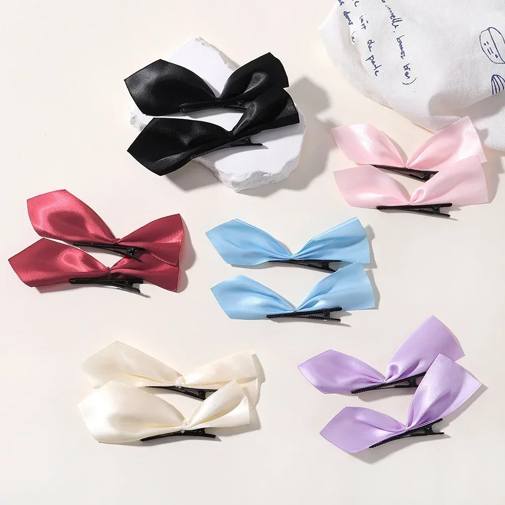 

2pcs Black White Ribbon Hair Bows Clips Vintage Bowknot Side Hairpin Cute Girls Barrettes Headdress Hair Accessories for Women