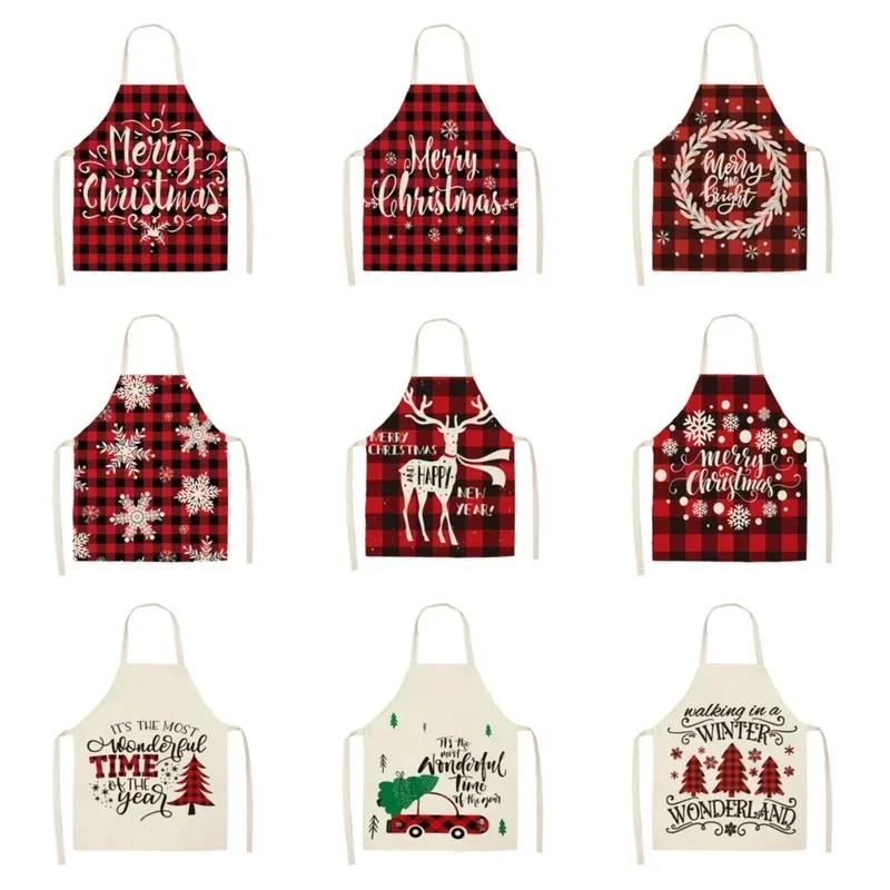 New Hot-selling Apron Snowflake Red Print Pattern Plaid Apron Waterproof and Dustproof Kitchen Cooking Barbecue Accessories Bib