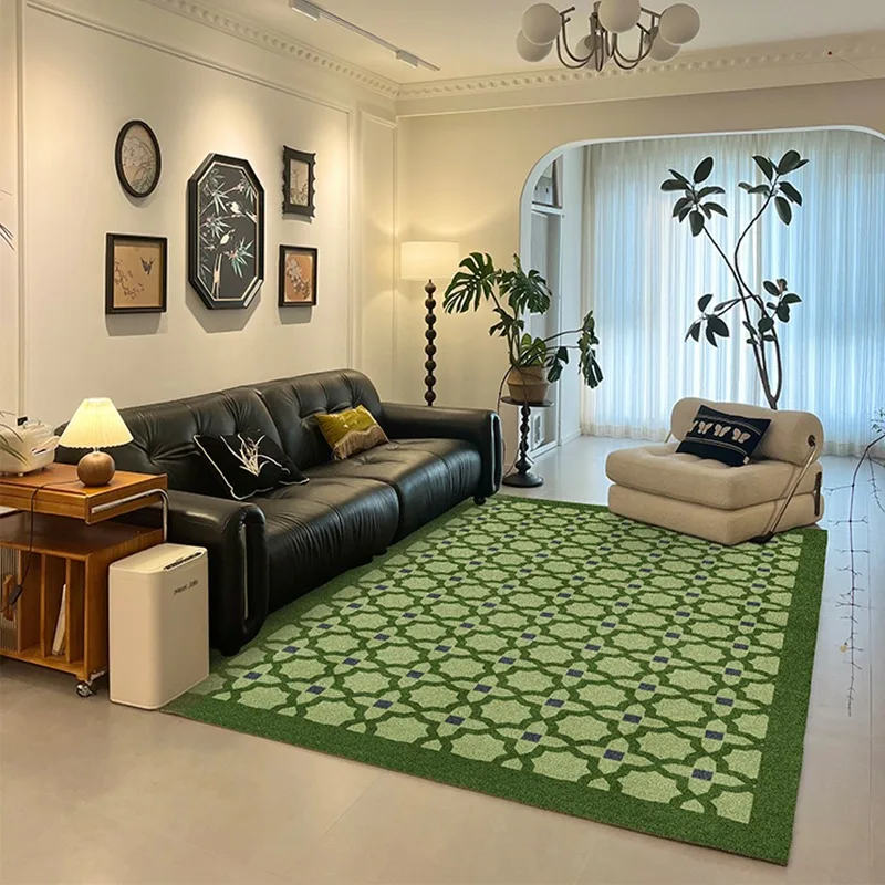 Living Room Carpet Medieval Style Green Plaid Rug Bedroom Bedside Sofa Retro Floor Mat Loop Velvet Big Area Home Decoration Rugs