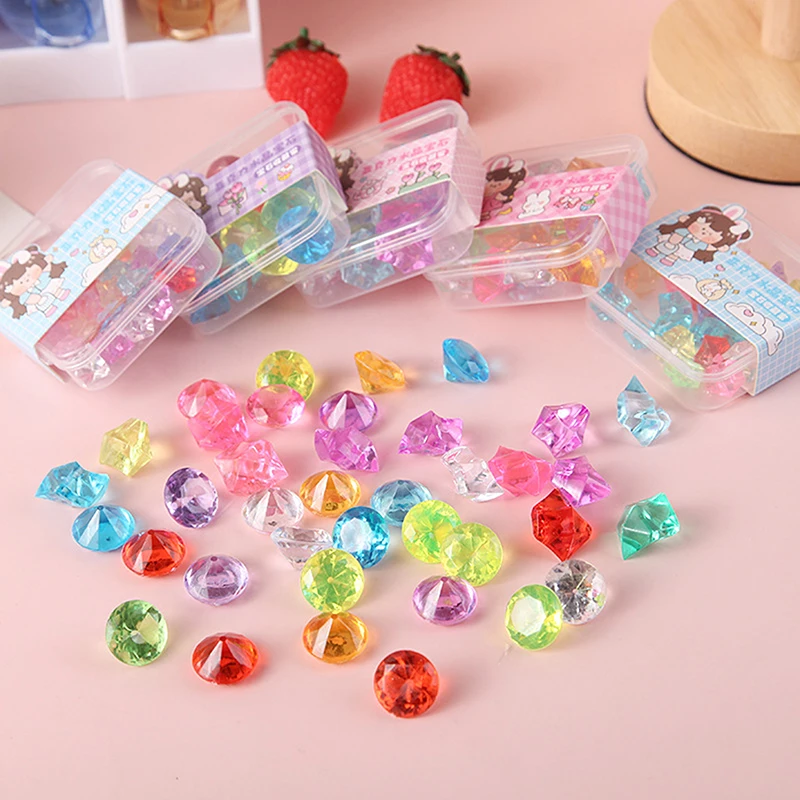 1 Doos 6.7*6.7*2 Cm Willekeurige Acryl Kristal Edelsteen Speelgoed Voor Kinderen Speelgoed Kristal Edelstenen diamant Juwelen Kinderen Meisjes Speelgoed