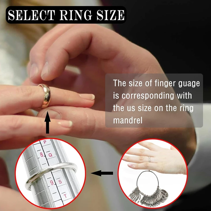 Ring Size Measuring Tool Set, Metal Mandrel Ring Sizer Finger Size Rod Wire Wrap Ring Tool Jewelry Making Kit-AT81
