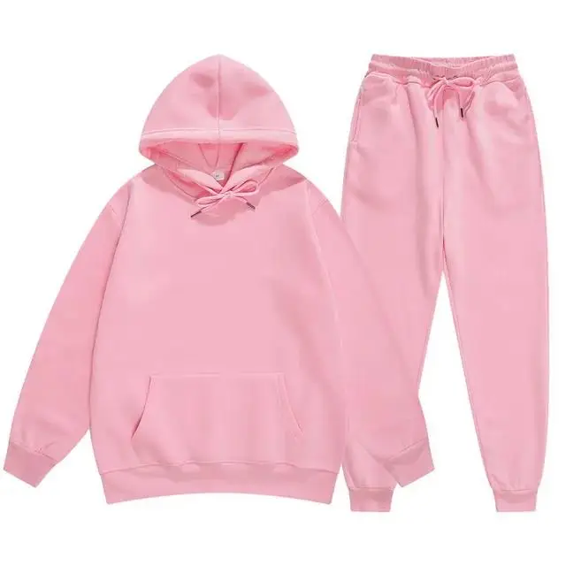 Men\'s And Women\'s Solid Color Long Sleeves Two Pieces Set hooded Sweatshirt Suit Men Woman Sportswear Hoodie + Pants