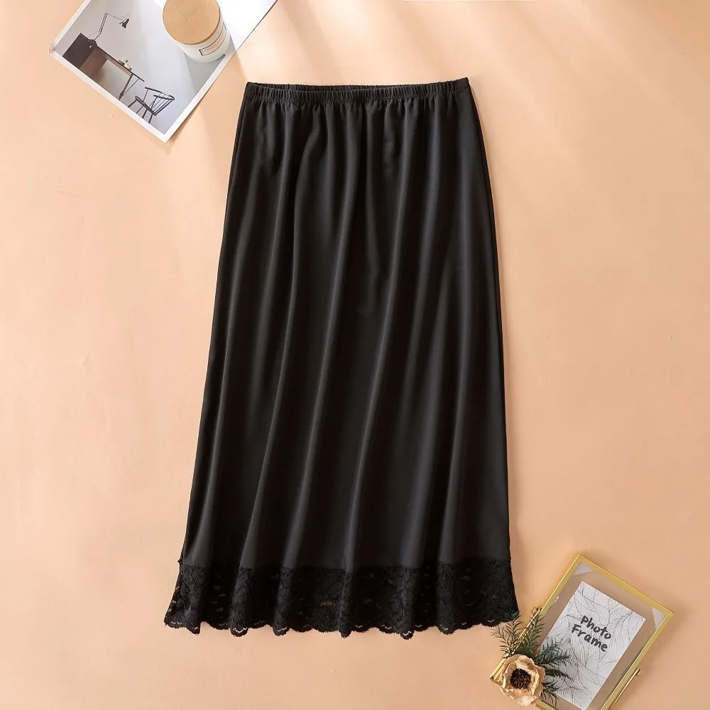 

Thin Ice Silk Modal Female Half Length Skirt Anti-glare Anti-Penetrating Innerwear Short Skirt High Waist Elastic Lace