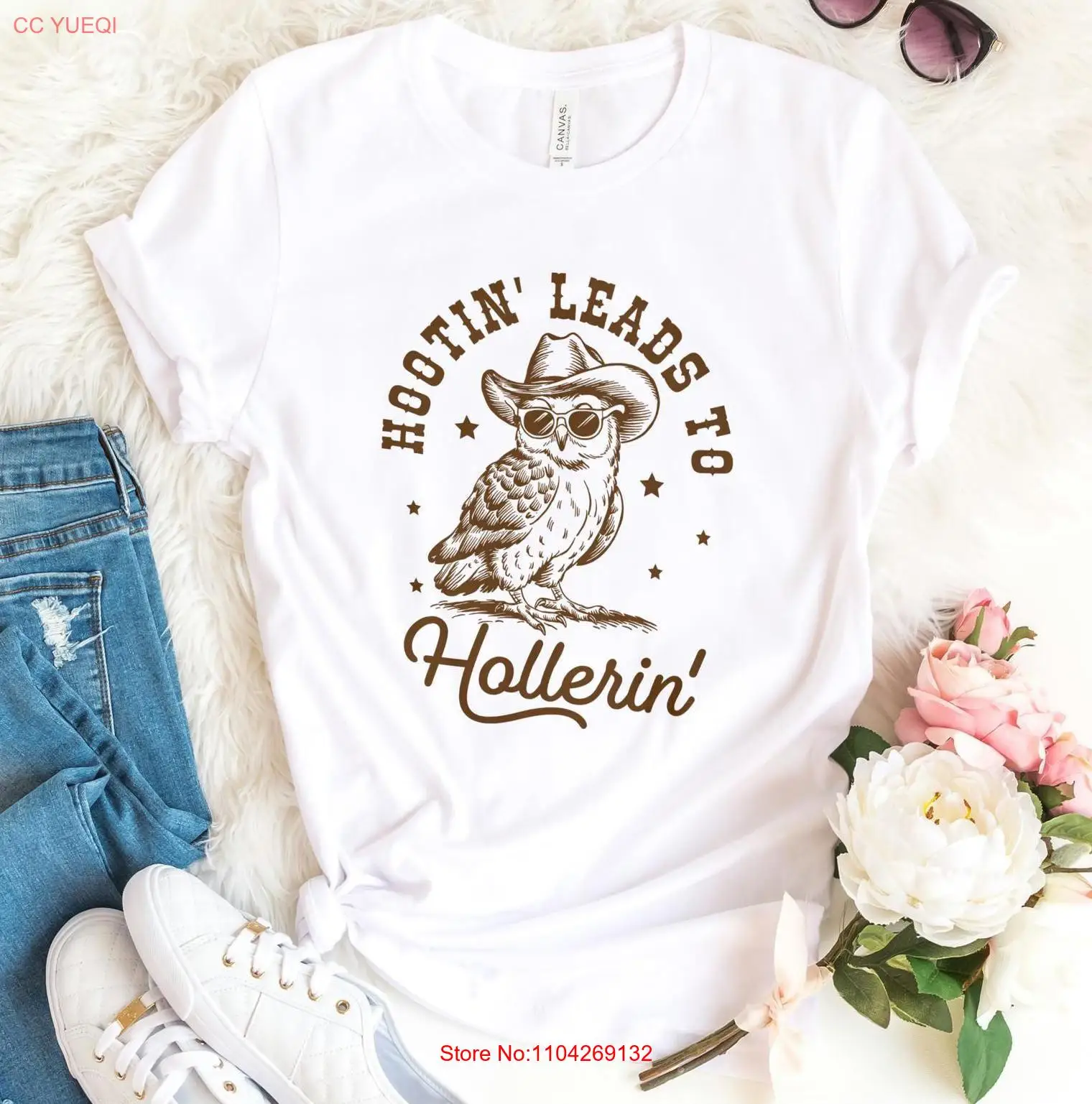 Hootin' Leads To Hollerin T Shirt Funny Western Owl Vintage Country Retro Cowboy long or short sleeves