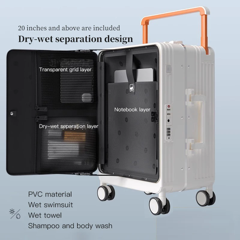 حقيبة سفر بعجلات ذات أنبوب عريض، حقيبة حمل مقاس 20 بوصة، حقيبة عربة مقاومة للكسر مقاس 24 بوصة، حقيبة سفر بفتحة جانبية #5