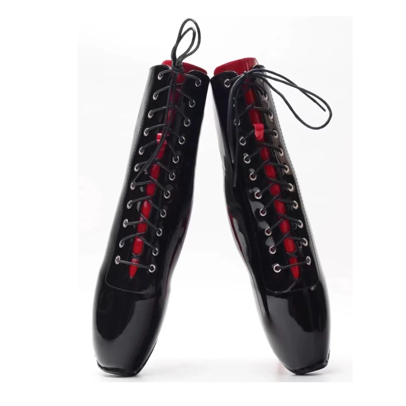 Black Dance Lace Up Mid Calf Boots Thin High Heel Glitter Leather Fashion Cool Sexy Western Winter Woman Shoes Zapatillas Mujer