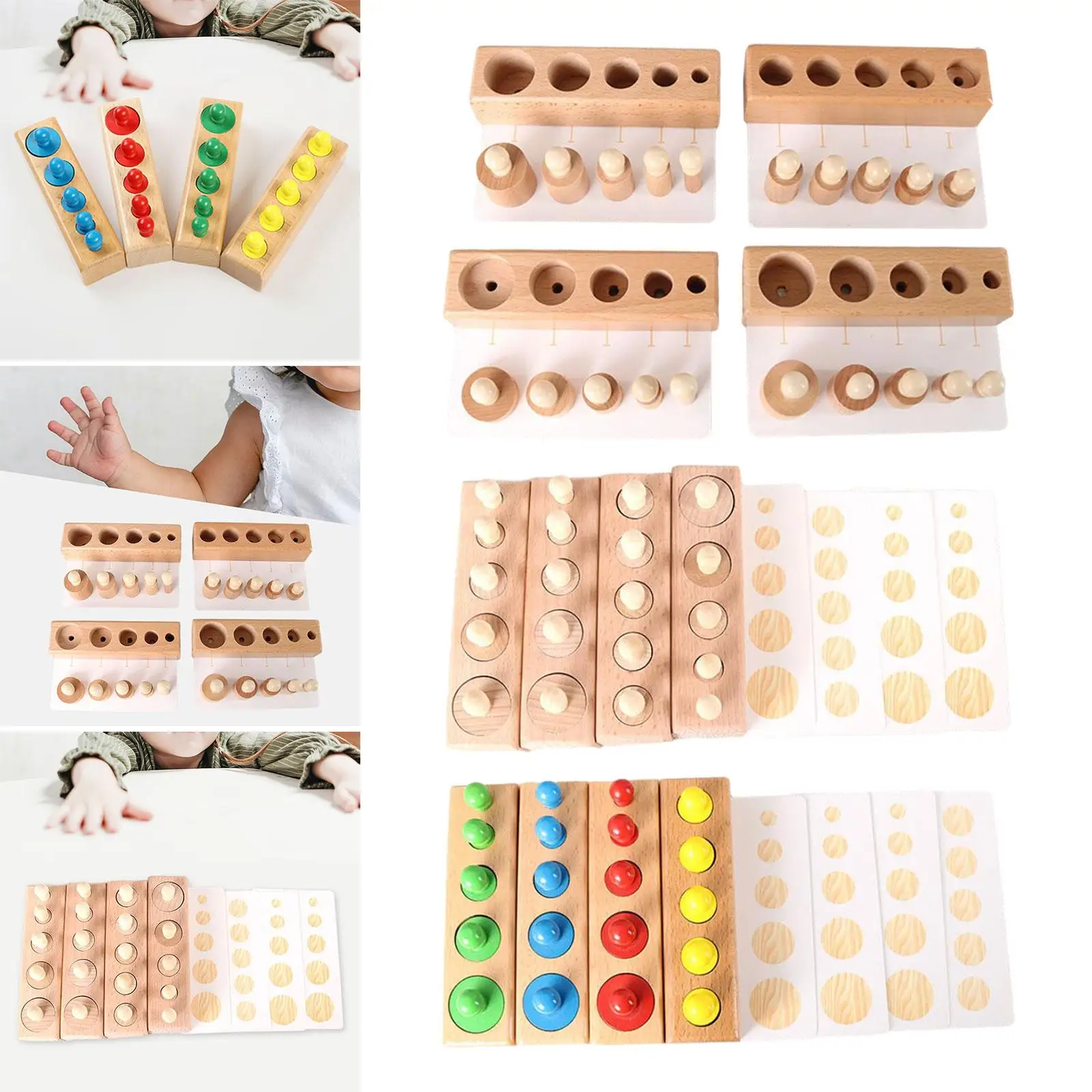 Baby Montessori Wooden Cylinders Peg Puzzle Toys Activity for Kids Children