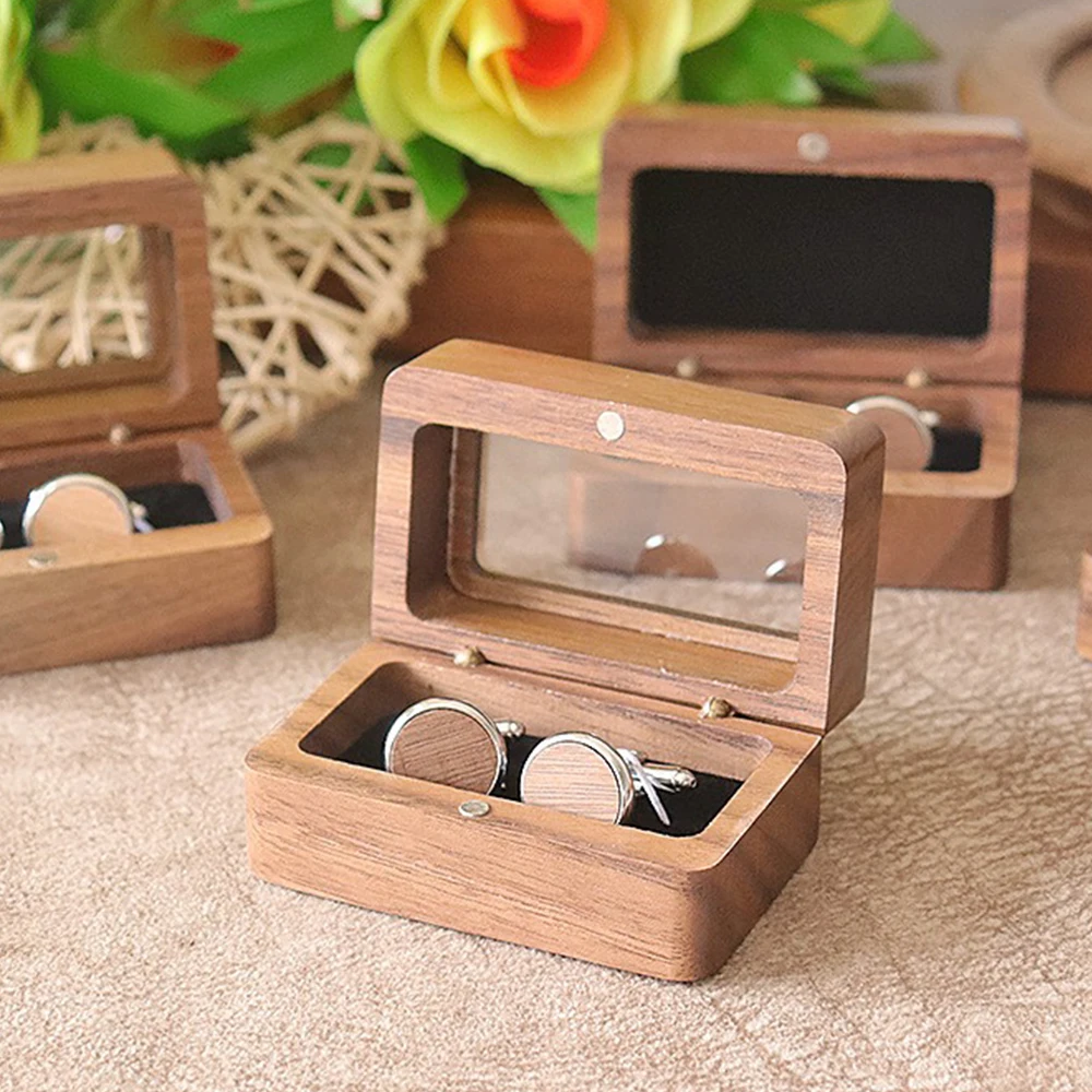 Man Retro Cufflink Wooden Box Suit Magnetic Attraction Dustproof Accessories Storage Box Banquet Button Pin Packaging Gift Box