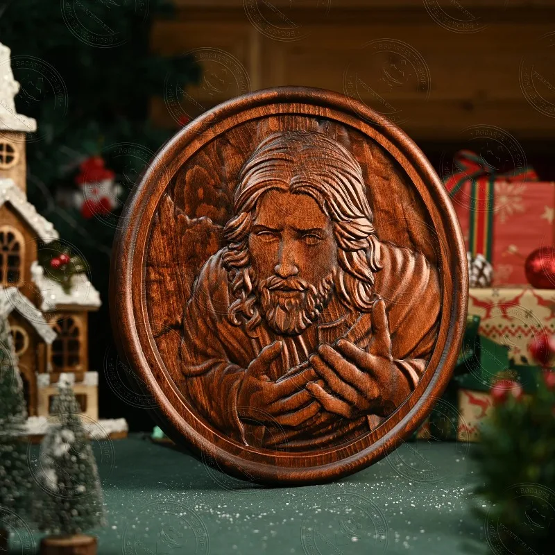 

Vintage Solid Wood Carving Commemorative Decoration Head Round Home Living Ornaments