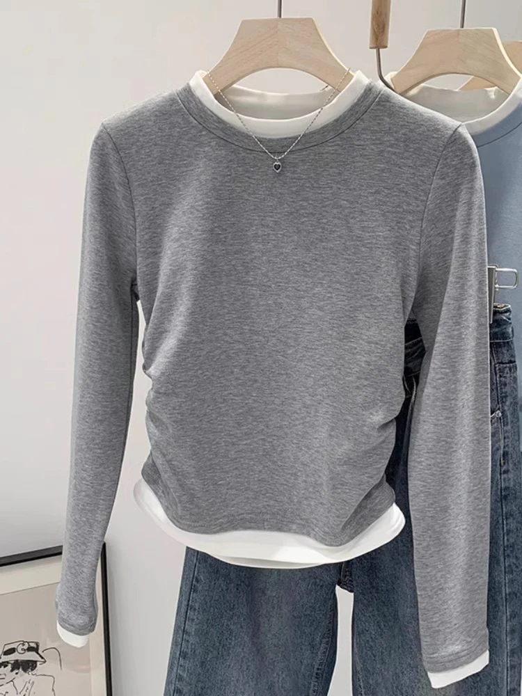 American Sle Hot Girl ort Design Sense Color Blo Long Sve Base irt Dames Lente Herfst Top Inner Wear T irt