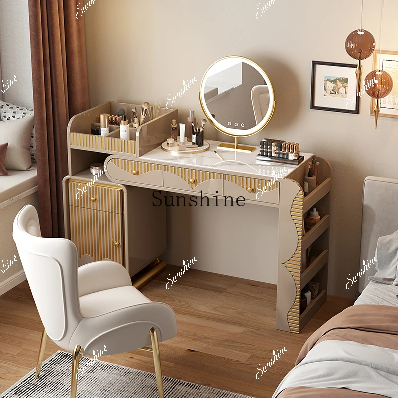 Italian light luxury rock slab simple modern entry door drawer storage bedroom makeup table small apartment  FT