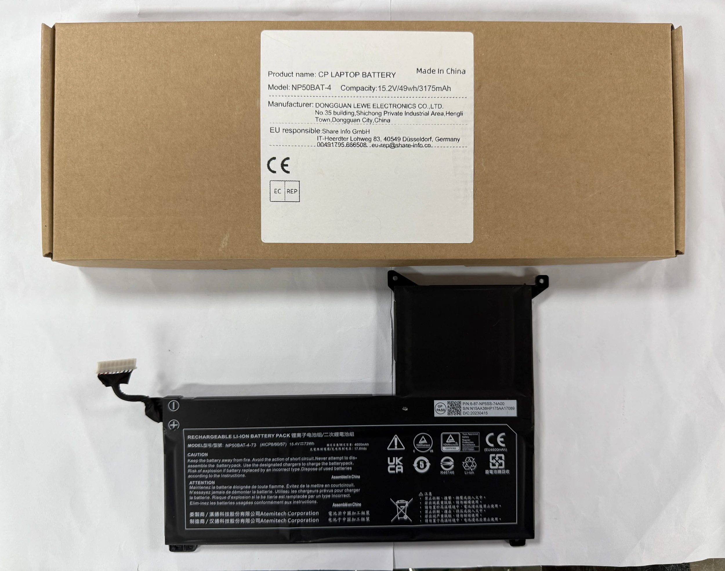 

Аккумулятор для ноутбука NP50BAT-4-54/73 NP50BAT-4 для Clevo AT22 NP70 X17, SCHENKER XMG Focus 16, GIGABYTE G5 GE G7 KE 15,2 В/49 Втч/3175 мАч