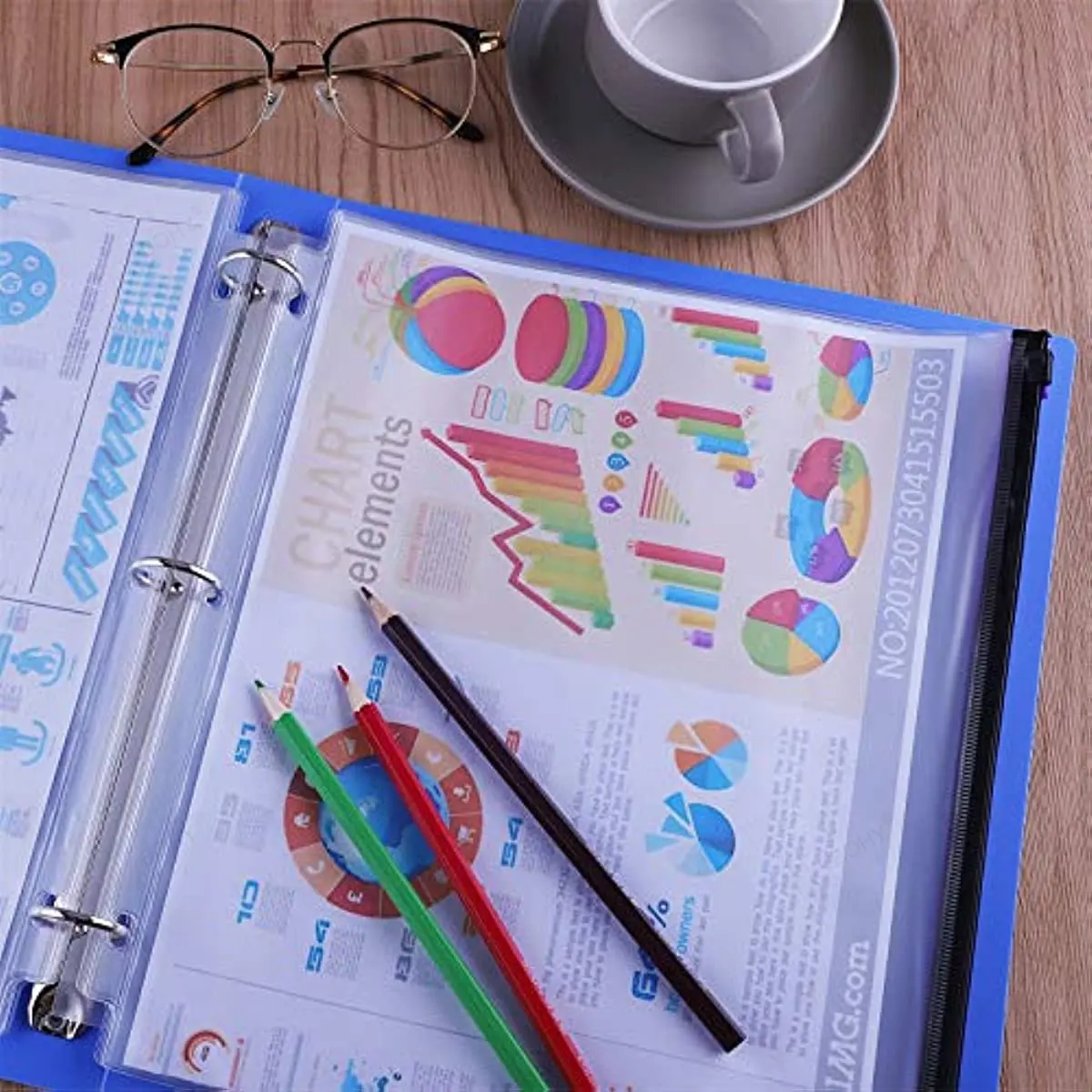 A5 A6 A7 Color 6PCS Binder Pockets Binder Zipper Folders for 6-Ring Notebook Binder Waterproof PVC Leaf Document Filing Pocket