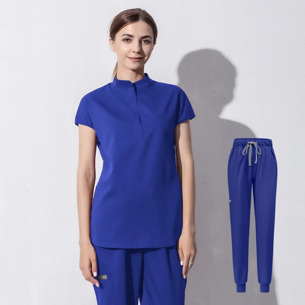 Conjuntos de esfoliantes elásticos premium para mulheres – Uniformes de trabalho de estilo clínico ou