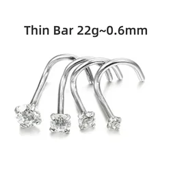 Wholesale 50pcs/Lot Popular CZ Thin Bar 22G~0.6MM Nose Stud Screw Surgical Steel Nose Ring Nose Piercing Body Jewelry