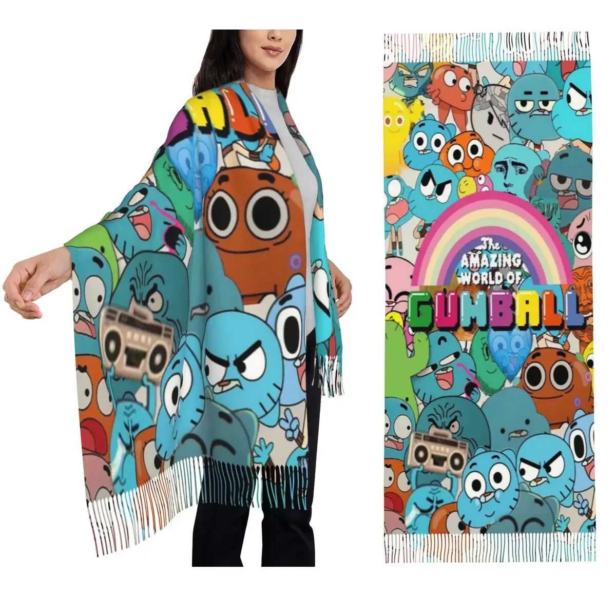 The Amazing World Of Gumball Scarf Tassel Scarves for Women Soft Warm Shawls and Wraps Long Fall Winter Shawl Wrap