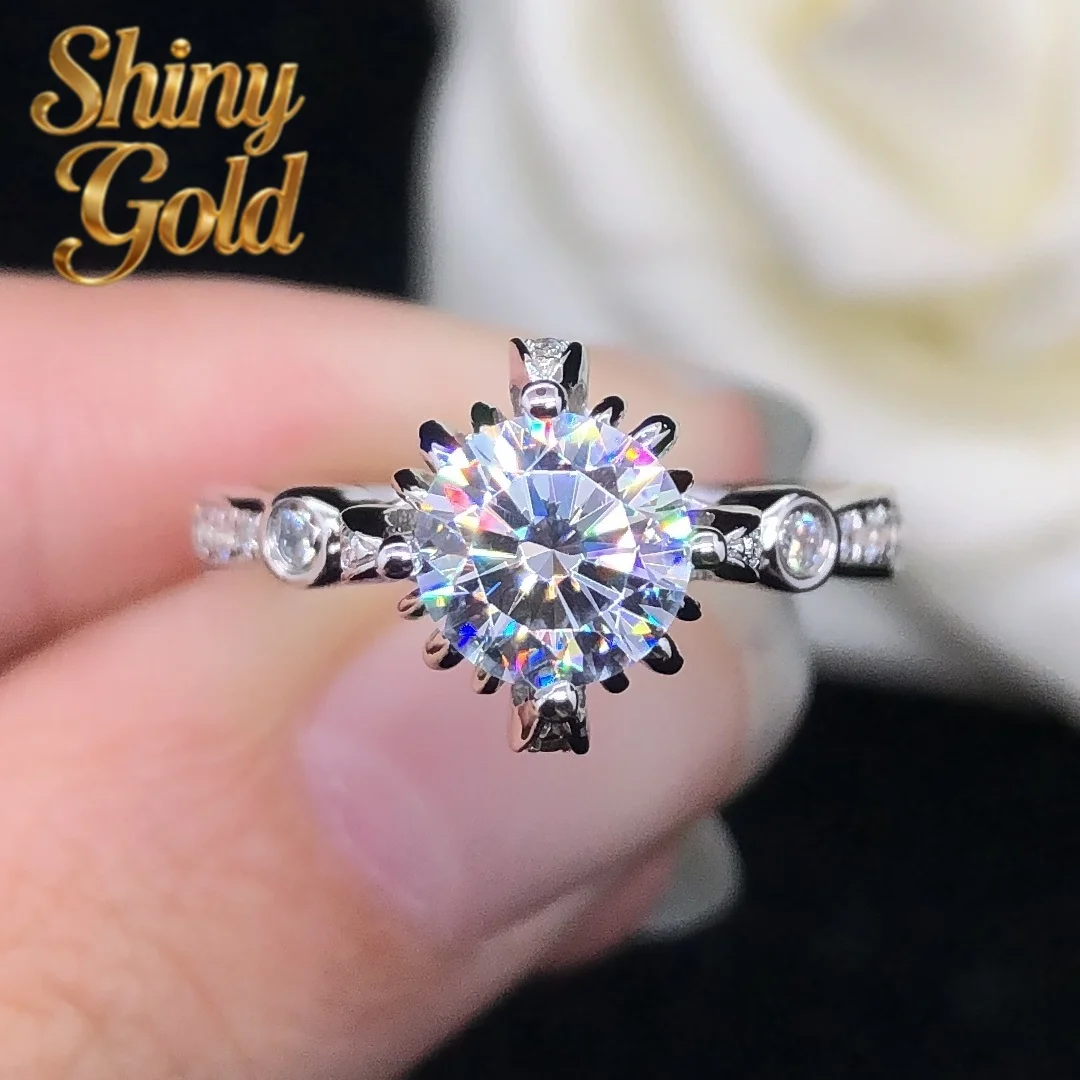 

ShinyGold New Arrival 1Ct 6.5mm D Color VVS1 Moissanite Engagement Ring AU750 18K White Gold Ring Wedding Diamond Jewelry R100