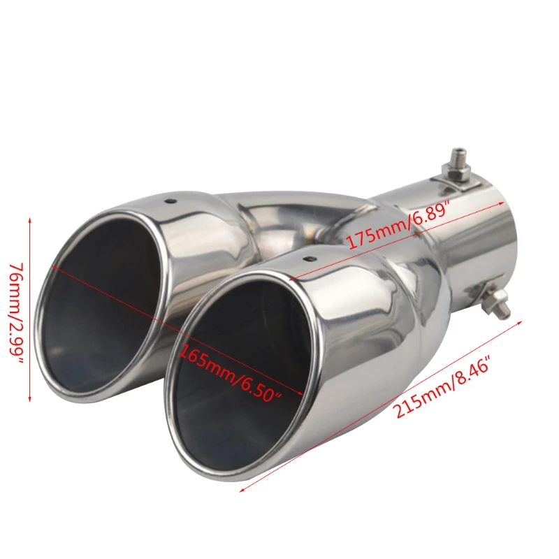 2023 New Car Exhaust Pipe Universal Double Outlet Car Muffler Tip Stainless Steel Chrome End Trim Modified Tail Throat Liner