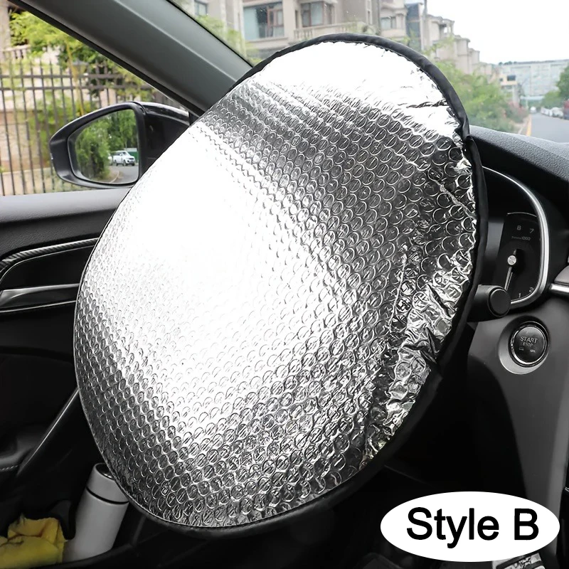 

1/2Pcs Car Steering Wheel Anti-Heat Sun Shade Cover Sunscreen Insulation Cover Foldable Sun-proof Anti-UV Protect Parasol Shield