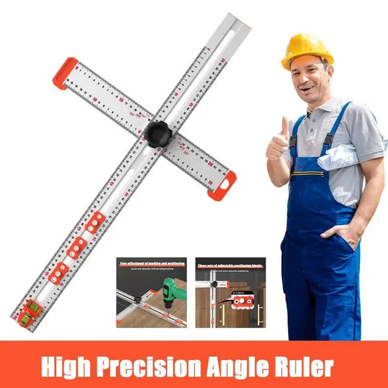 Woodworking 2-in-1 Punching Positioning Ruler T-Shaped Ruler Multifunctional Angle Ruler,Aluminum Alloy Marking Measuring Tool