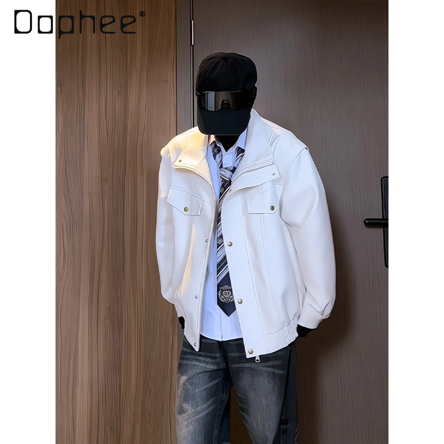 

Spring and Autumn American Retro Men's White and Black Flight Leather Jacket Couple High-end Coffee-colored Motorcycle Jacket