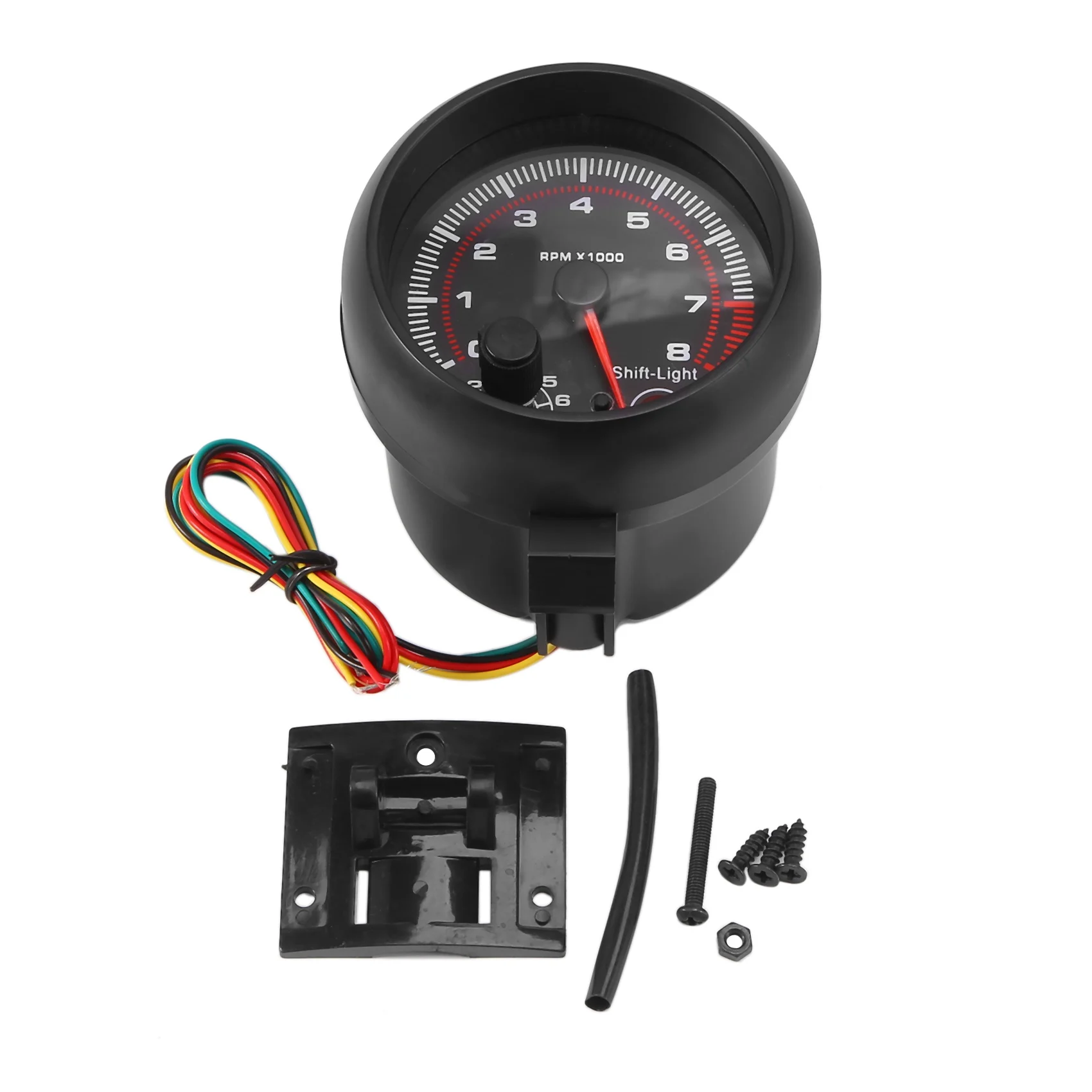 Auto 0-8000 RPM Tachometer Gauge Universal 3.75 Inch 12V White LED Backlit Tachometer Gauge with Red Shift Light