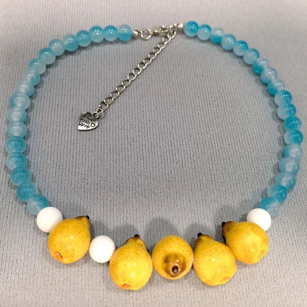Stackable Beads Fruit Necklace Blueberries Colorful Beads Bohemian Collarbone Chain Handmade Lemons Beaded Clavicle Chain