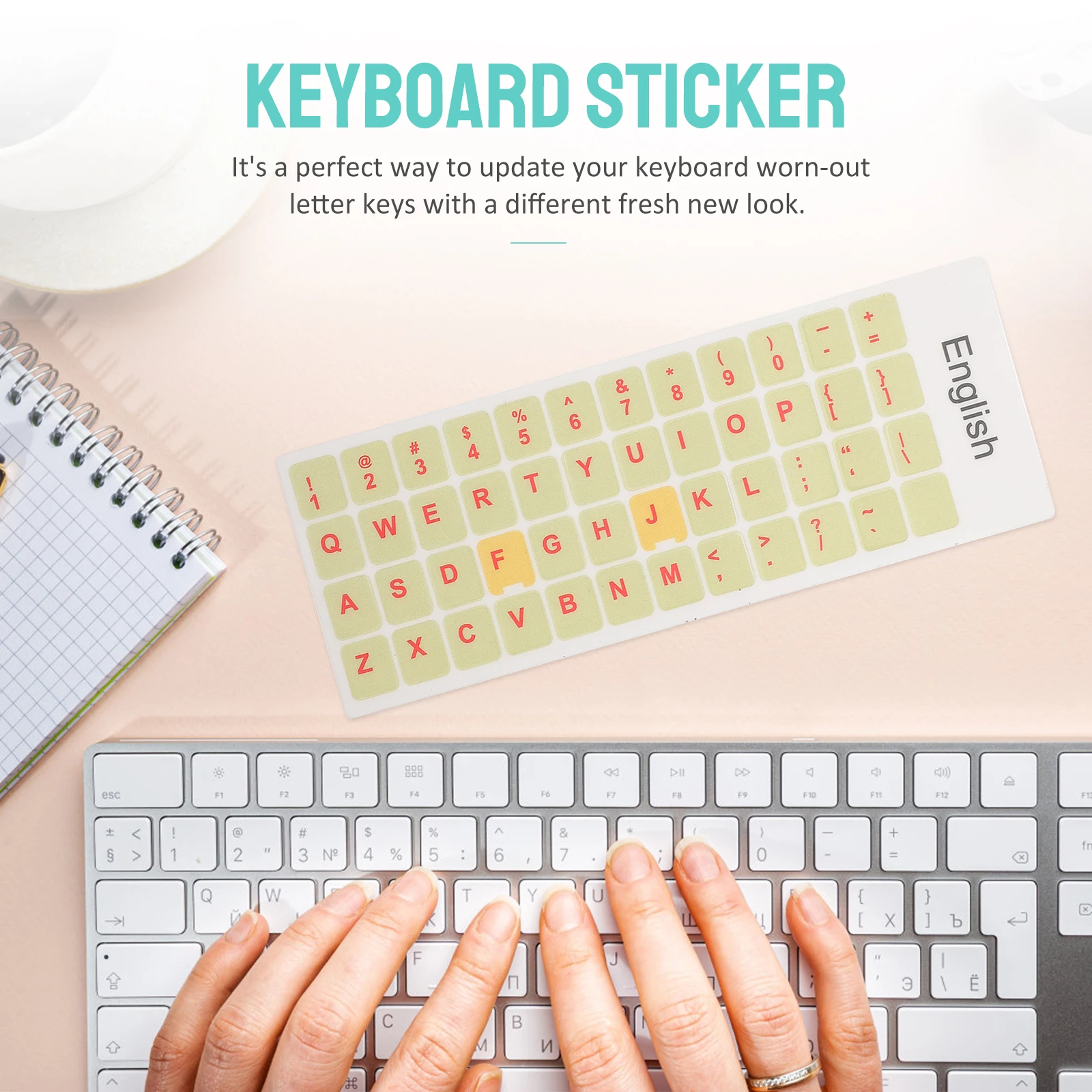 ملصق مزخرف للوحة المفاتيح مكون من ورقتين، ملصق لوحة مفاتيح إنجليزي عالمي لتعلم اللغة والاتصالات والكمبيوتر المحمول