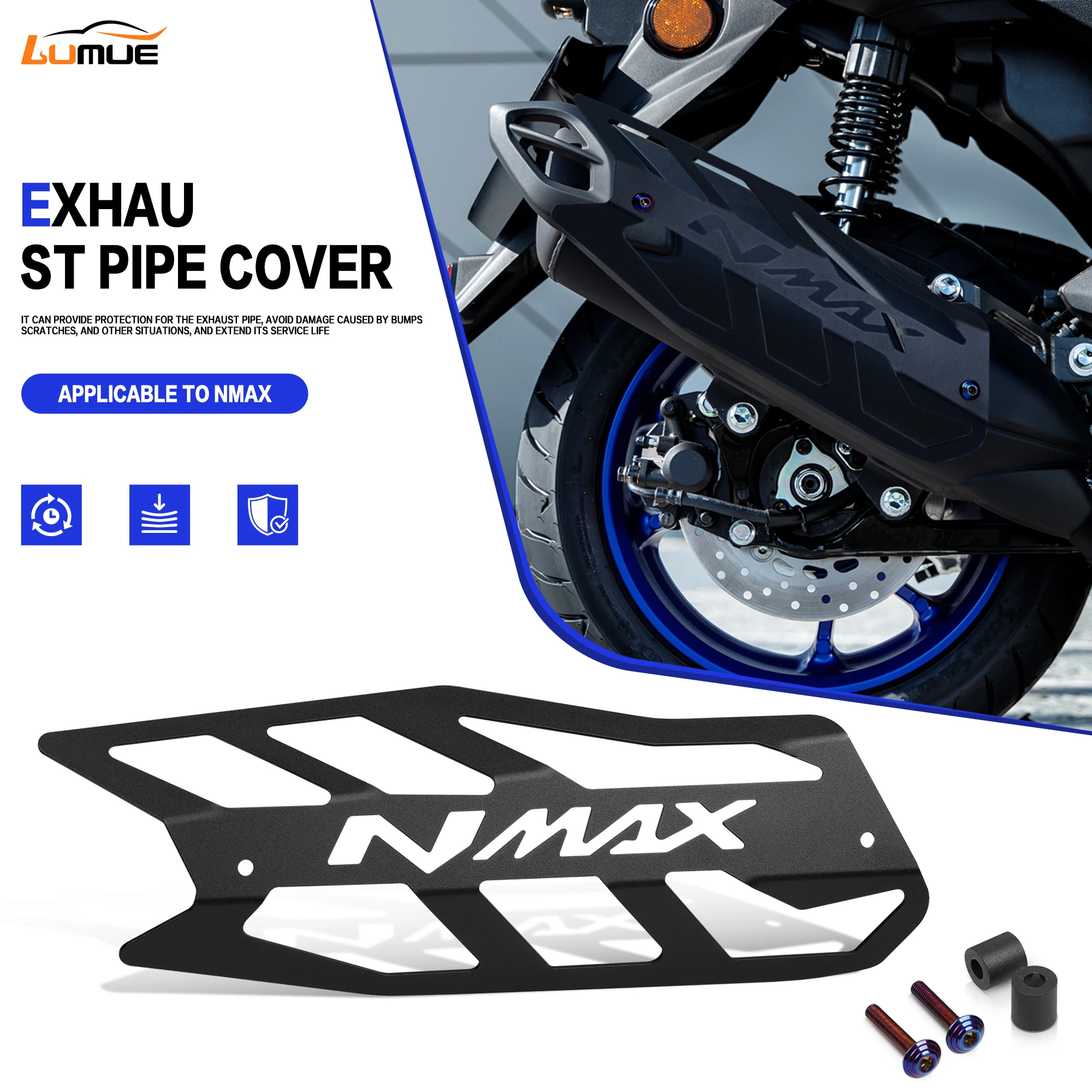 Image of Motorrad NMAX 155 Aluminiumlegierung Auspuffschutzabdeckung Dekorativ für YAMAHA NMAX155 Nmax125 155 160 2020-2026