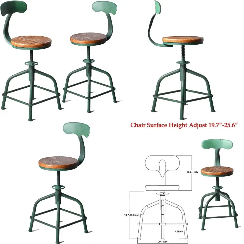 Taburete de cocina rústico estilo granja con asiento redondo, taburetes de bar giratorios de altura ajustable para decoración industrial