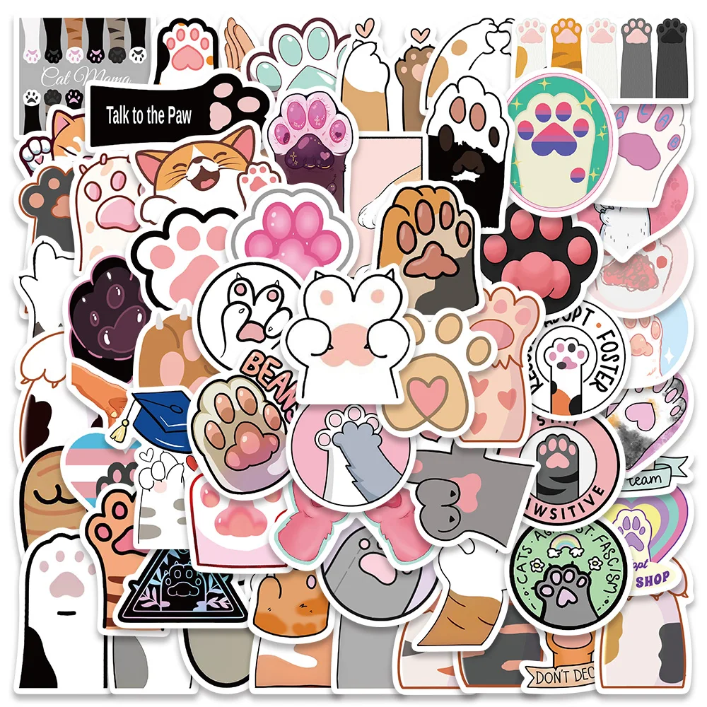 61pcs Waterproof Graffiti Cute Funny Cartoon Cats Paws Stickers For Luggage Guitar Skateboard Diary Vinyl Laptop Decals