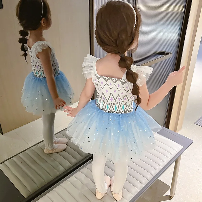 Summer Cosplay Dress Flare Sleeves Square Collar Kindergarten Children\'s Day Ballet TUTU Starry Sky Gauze Skirt K5266