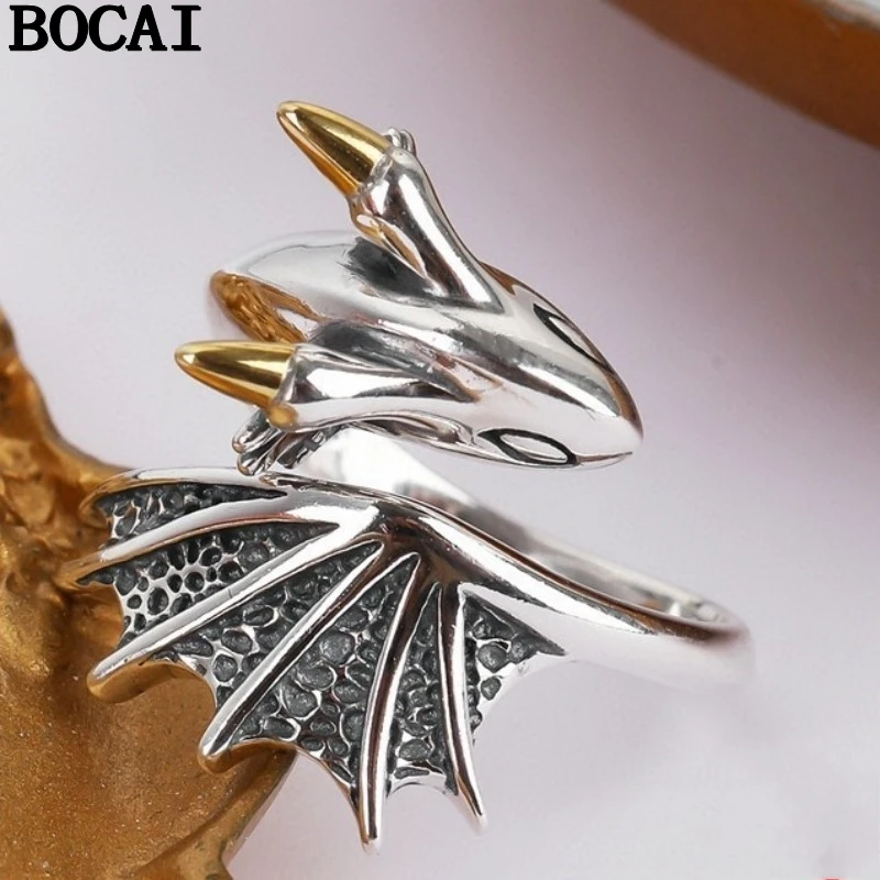 

BOCAI S925 Sterling Silver Rings for Women New Women's Fashion Little Flying Dragon Adjustable Pure Argentum Hand Jewelry