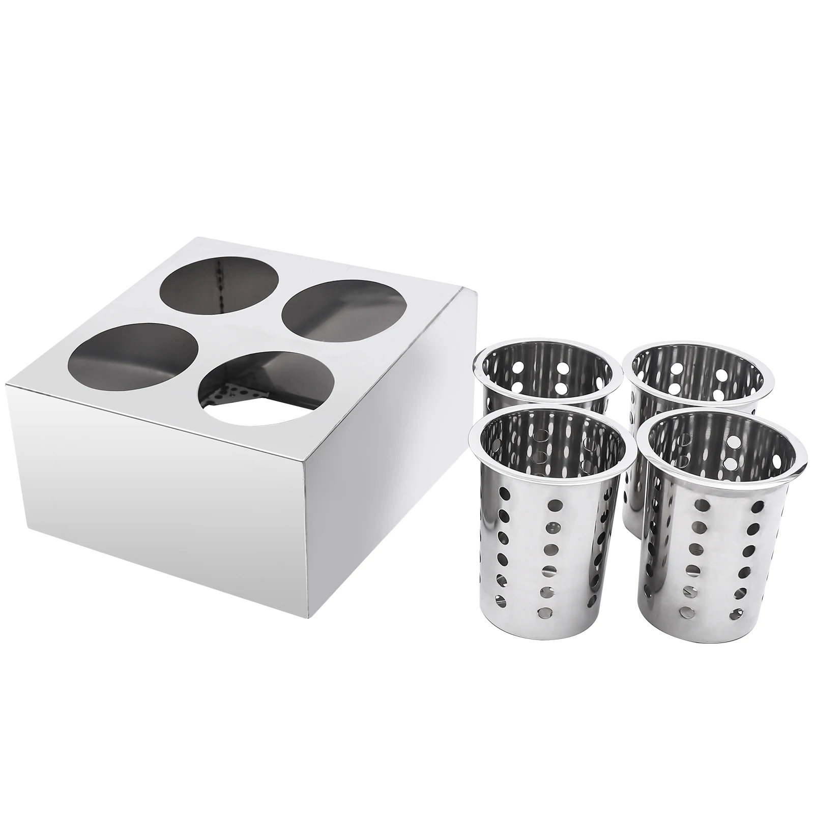 

Commercial 4-Hole Stainless Steel Cylinder Flatware Silverware Utensil Holder Organizer Canddy