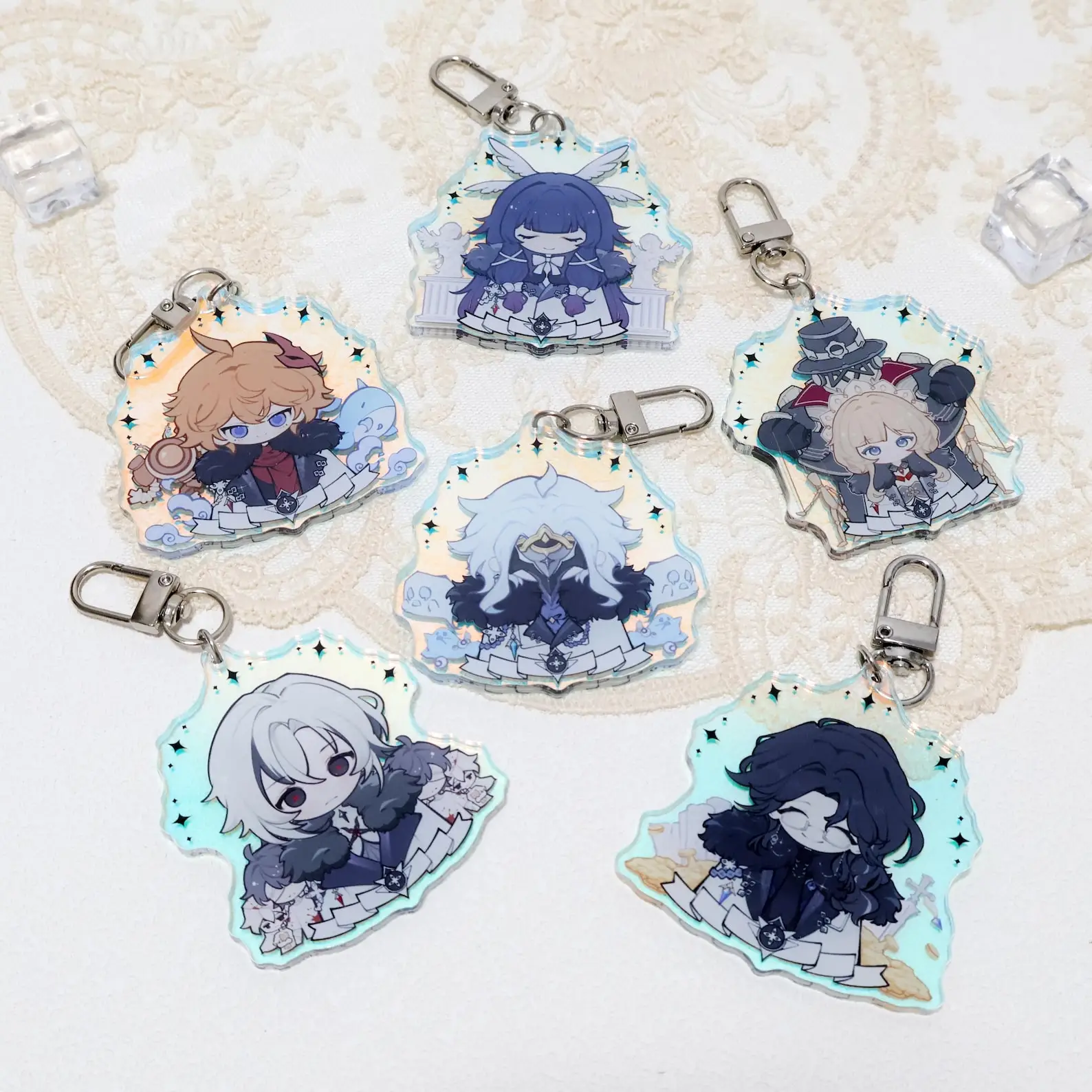 Limited Edition Genshin Impact the Eleven Harbingers of the Fatui  Laser rainbow-colored keychain（acrylic）,Backpack accessory.
