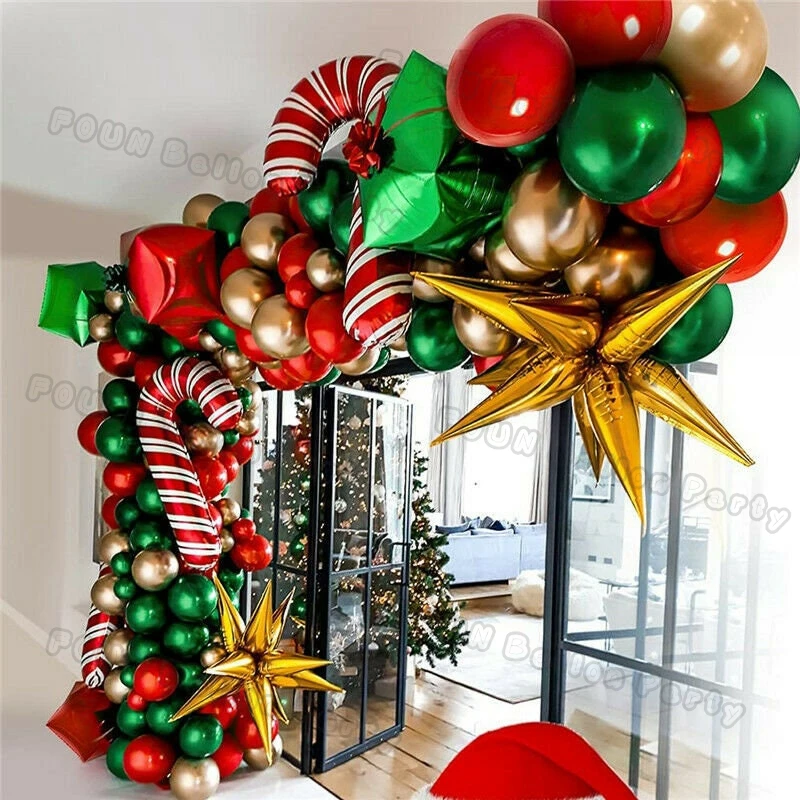 Christmas Balloons Garland Arch Red Green Ballon Crutch Burst Star Santa Gift Box Foil Baloon New Year Decoration Christmas