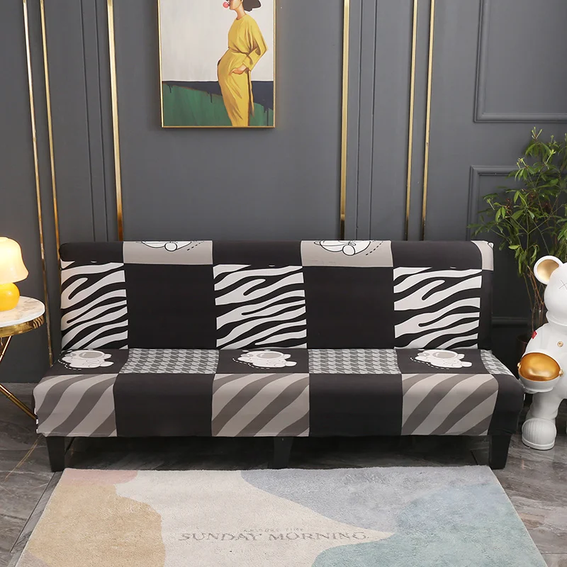 1pc Elastic sofa bed cover,Trendy Black White Zebra Stripe Patchwork Print Couch Slipcover for Living Room
