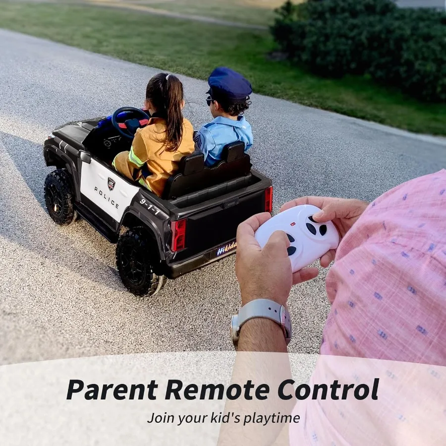 Carro de polícia elétrico para 2 lugares 24V 10AH Ride on Toy para grande com controle remoto 4x200W motores 5mph velocidade máxima - preto
