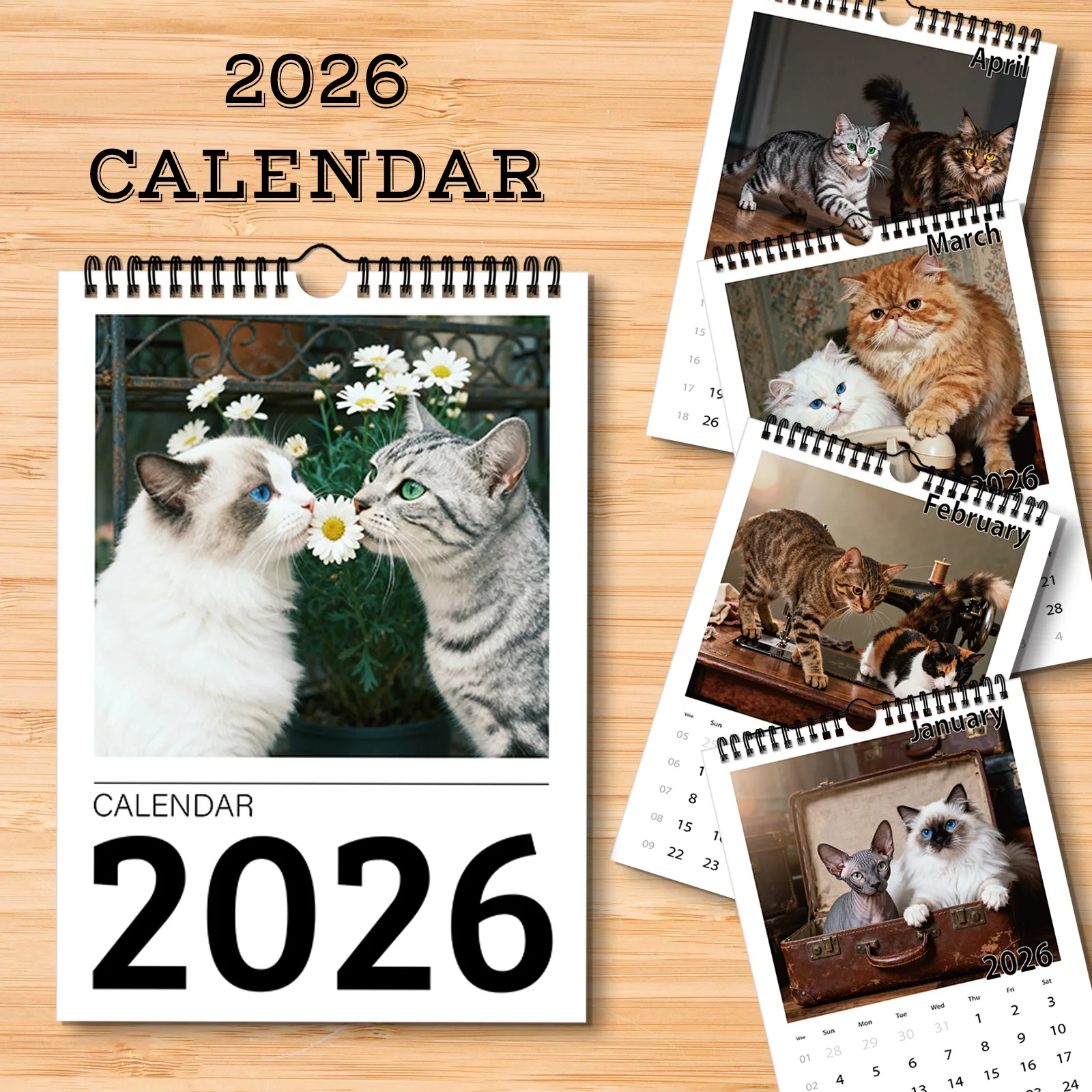 

1PC 2026 A4 Wall Calendar, Birthday Calendar, Monthly Planner With Cute Cat Photos, Perfect For Office School Home Teacher
