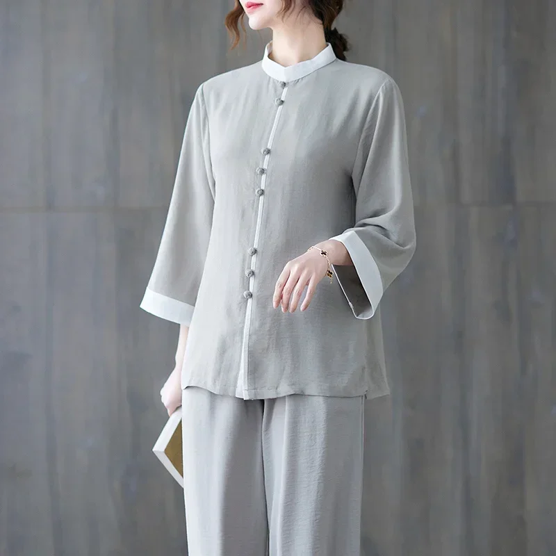 China Tai Chi Clothing Vintage Fashion Kung Fu Jacket Set Chinese Style Women's Clothing National Cotton Linen Tang Suit Suit image 5