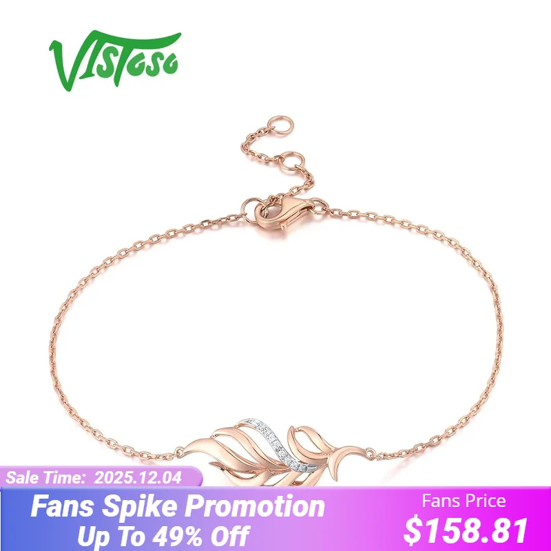 

Женский браслет из розового золота с листьями VISTOSO, регулируемый браслет из розового золота 14 к, модные ювелирные украшения для вечеринок