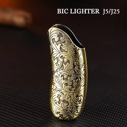 Banana Shaped Metal Case for BIC lighter mini J5 Golden Pattern Gas Lighter Decorative Shell