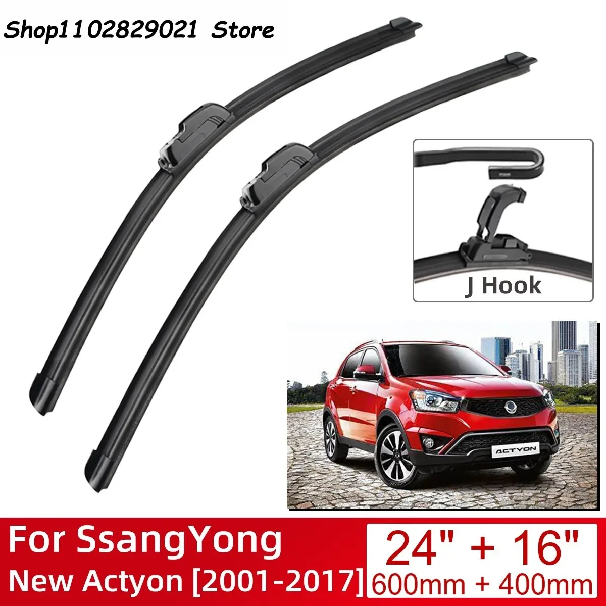 

For SsangYong New Actyon 2001-2017 24"+16" Car Accessories Front Windscreen Wiper Blade Brushes Wipers U Type J Hooks 2017 2016