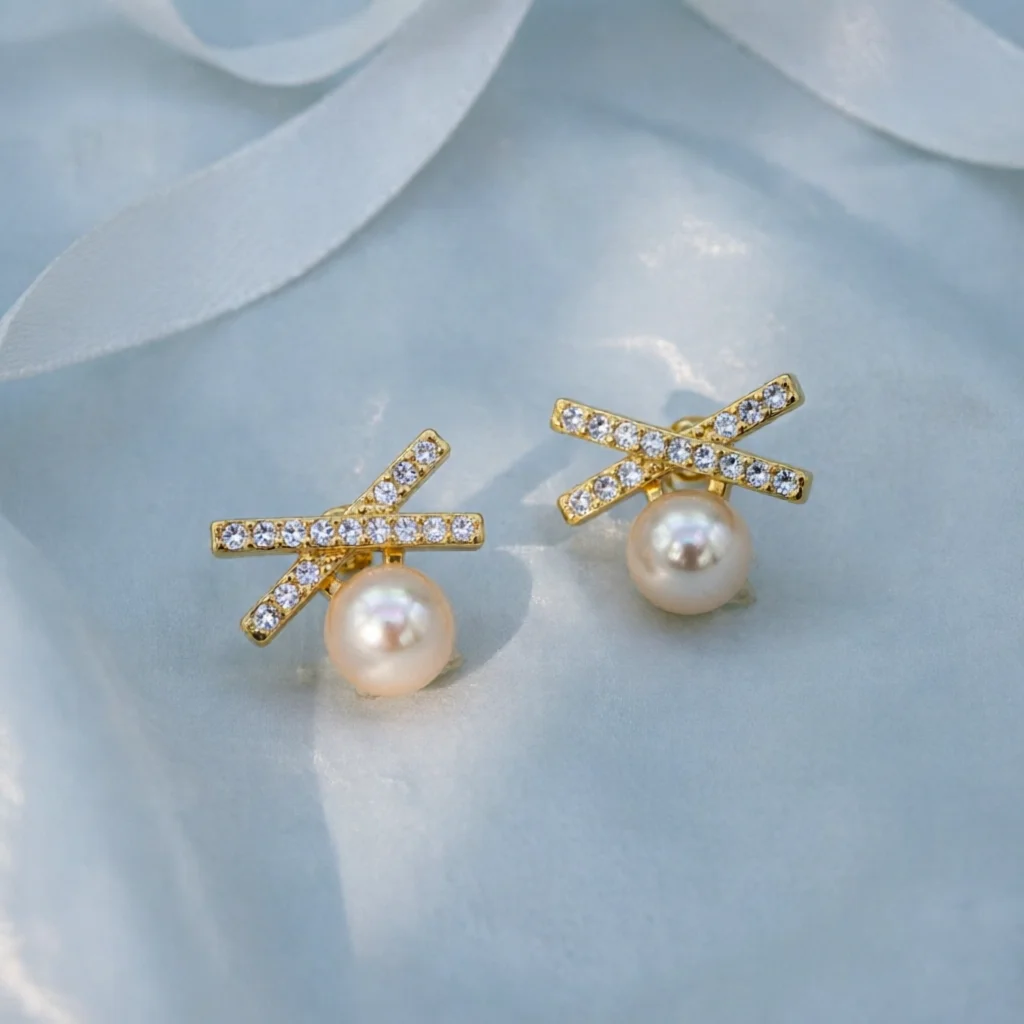 

JY ZuBo Peach Freshwater Pearl Earrings For Women Geometric Studs Elegant Fine Jewelry Vintage Birthday Christmas Gift For Her