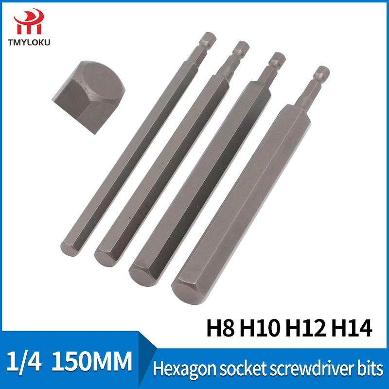 

150mm Hex Screwdriver Bits for Electric Drill 1/4"(6.35mm) Shank Diameter Magnetic S2 Steel H8 H10 H12 H14