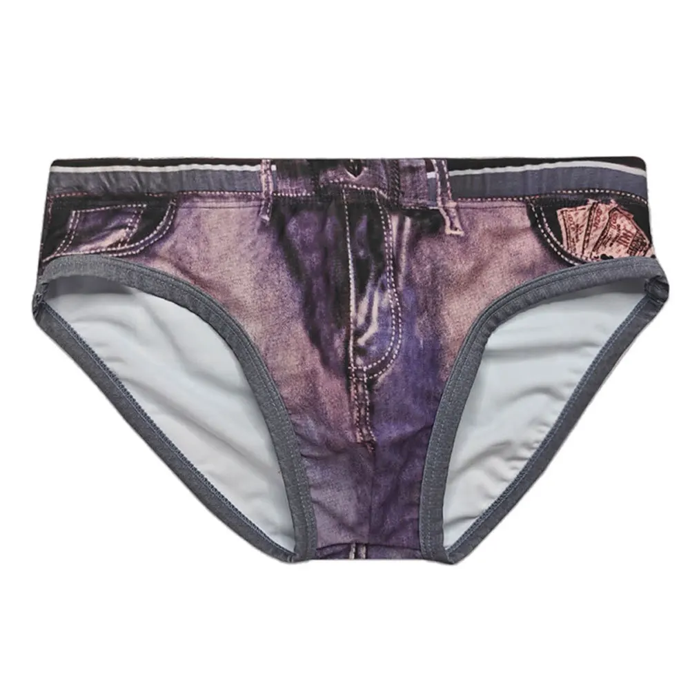 

2026 Fashion Cross-border new men's imitation denim printed triangle swimming trunks quick-drying trend triangle beach UXH377