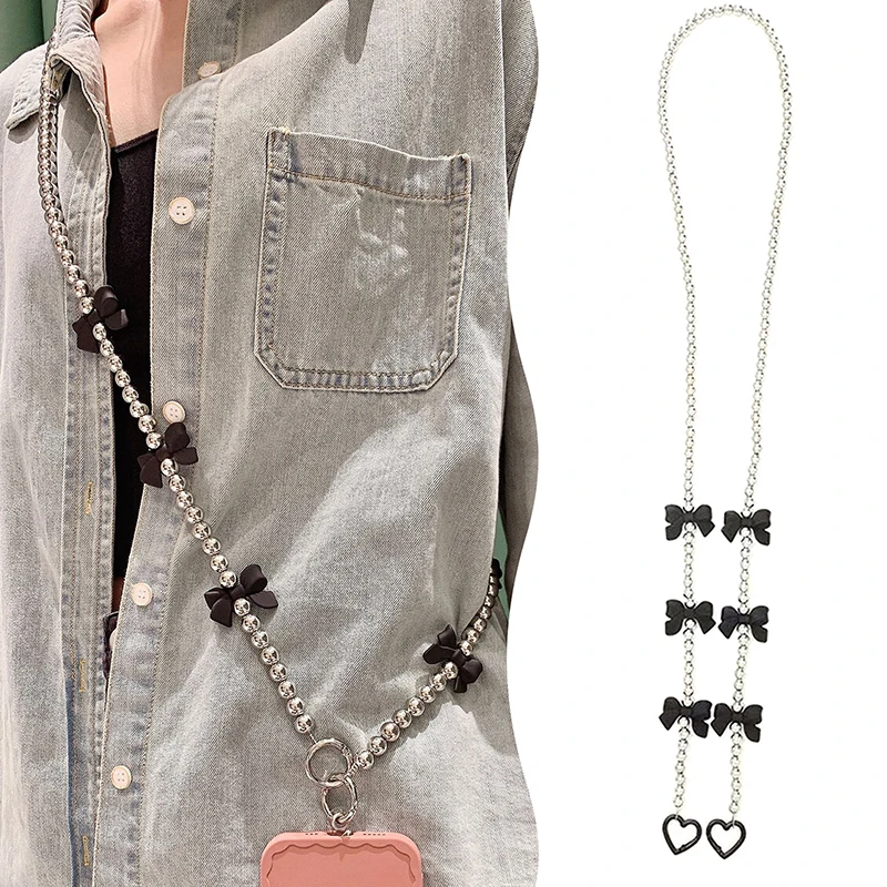 女性用クロスボディフォンケース,ペンダントコード,ビーズの弓,長い電話チェーン,ファッション,シンプルなバッグ,ジュエリーギフト,個性