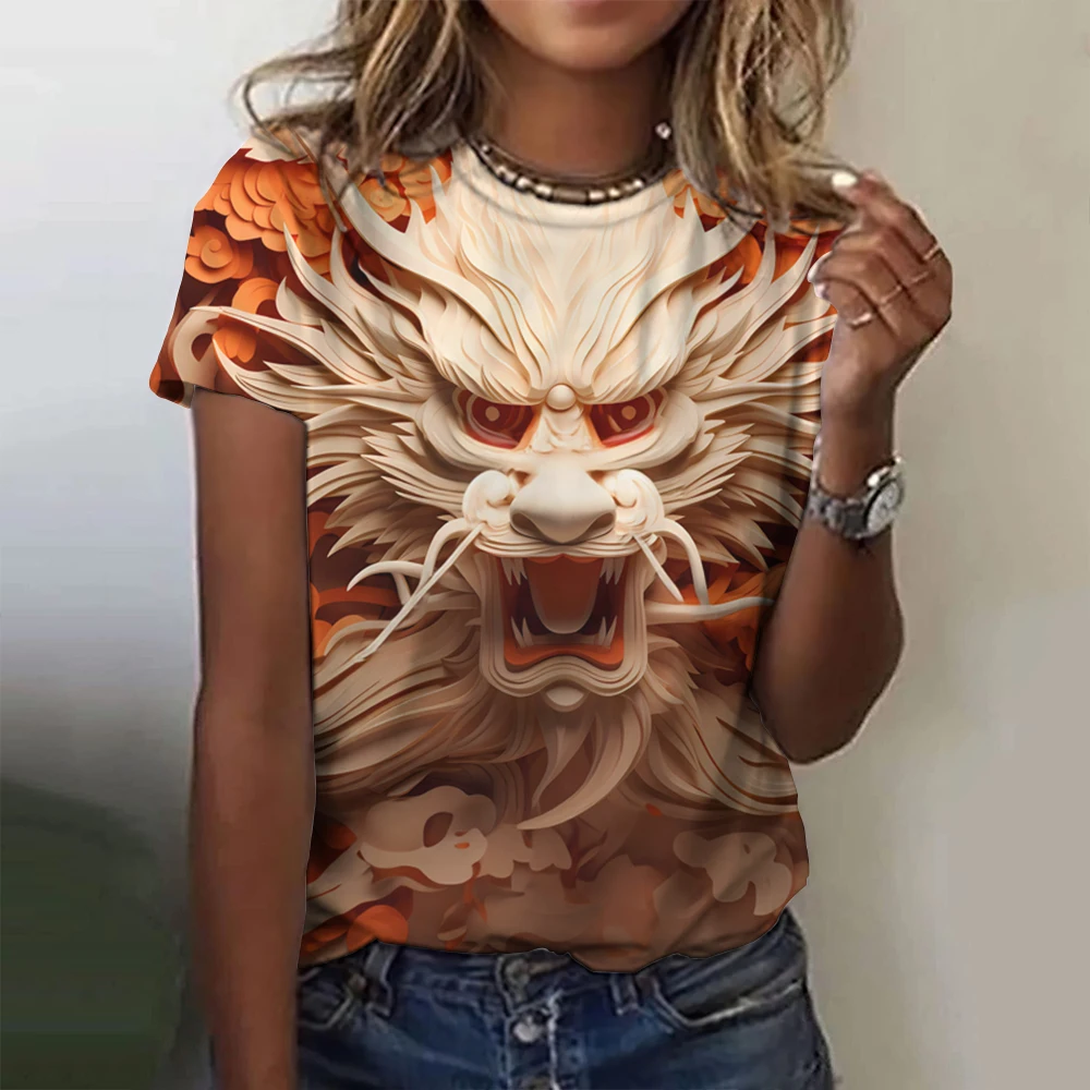 Camiseta con estampado 3d de dragón chino para mujer, camiseta de Hip-Hop, camiseta divertida informal de calle, ropa femenina para fanáticos,