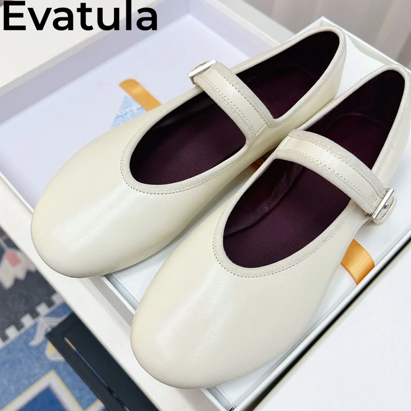 2024 Summer Round Toe Ballet Flat Shoes Women Genuine Leather Single Shoes Comfort Mary Janes Ladies Casual Loafers Shoes Mujer