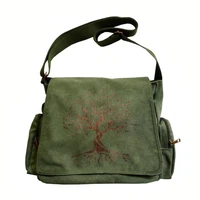 Bolso de hombro Vintage para mujer, bolso para ordenador portátil, bandolera de lona, bolso cruzado con estampado de árbol de gran capacidad